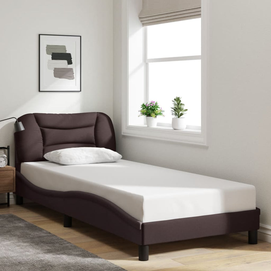 Bedframe Met Led-Verlichting Stof 90 x 190 cm Donkerbruin