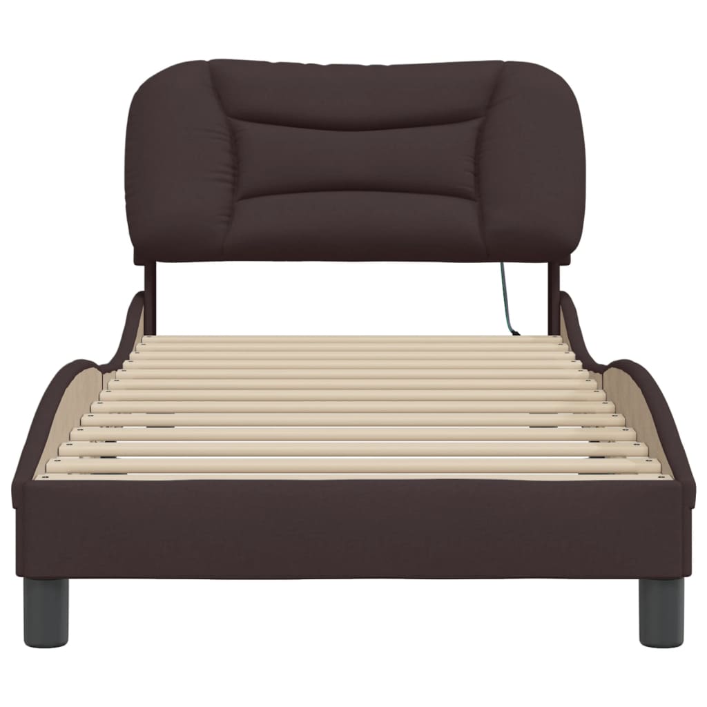 Bedframe Met Led-Verlichting Stof 90 x 190 cm Donkerbruin