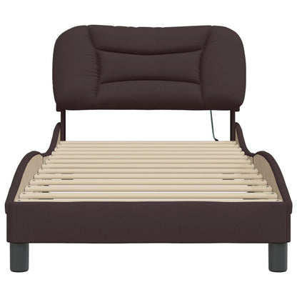 Bedframe Met Led-Verlichting Stof 90 x 190 cm Donkerbruin