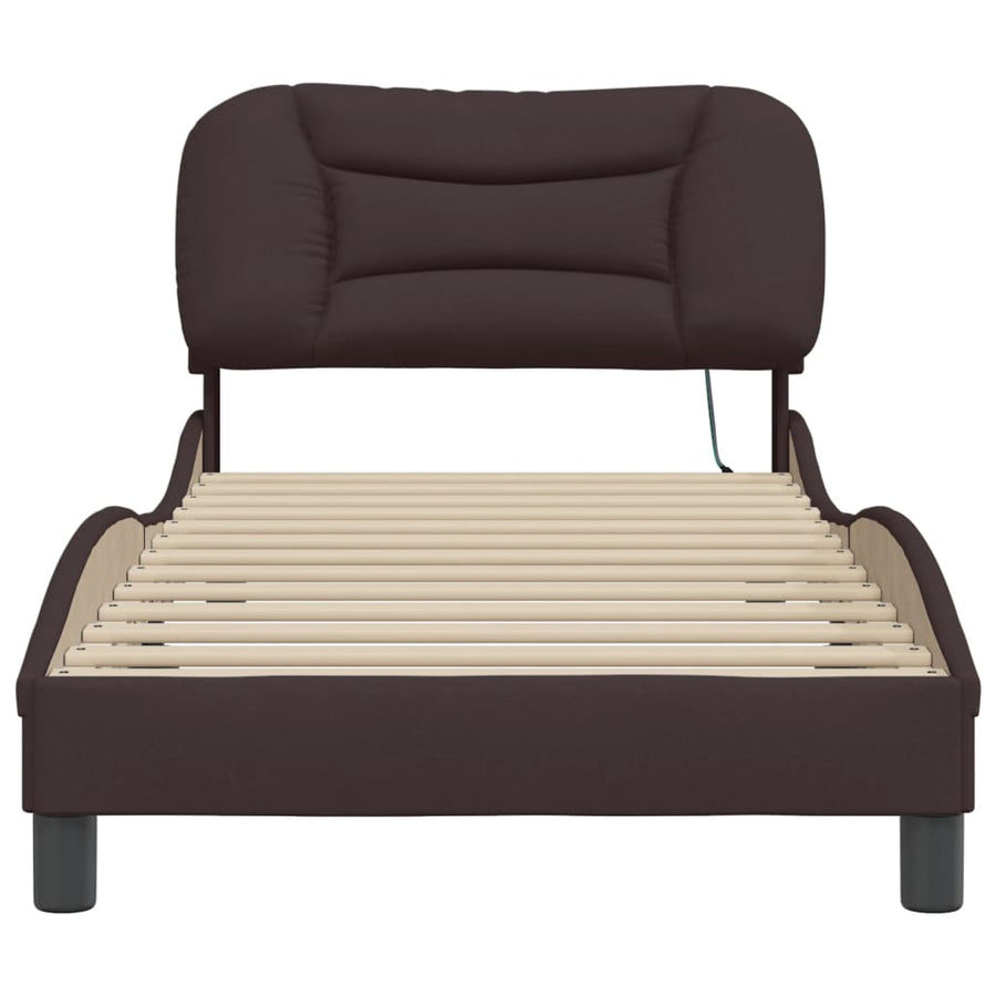 Bedframe Met Led-Verlichting Stof 90 x 190 cm Donkerbruin