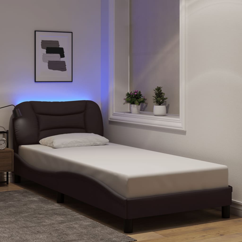 Bedframe Met Led-Verlichting Stof 90 x 190 cm Donkerbruin