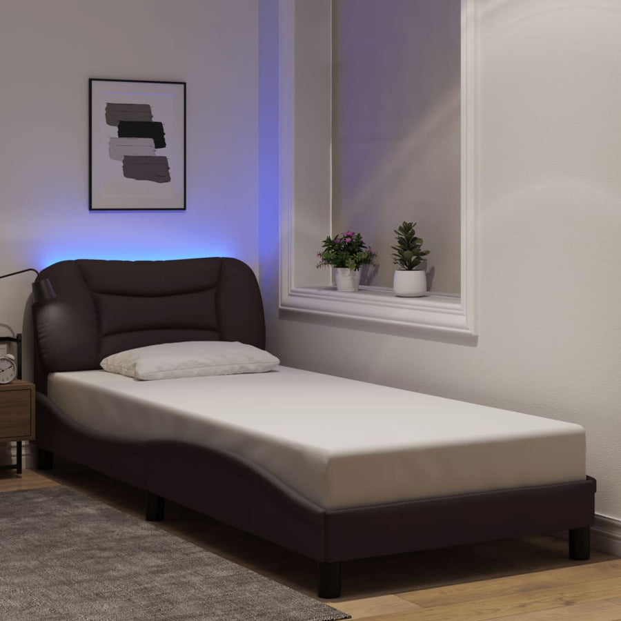 Bedframe Met Led-Verlichting Stof 90 x 190 cm Donkerbruin