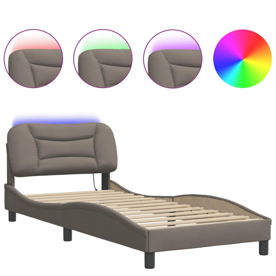 Bedframe Met Led Zonder Matras "Hvar" Stof 90 x 190 cm Taupe