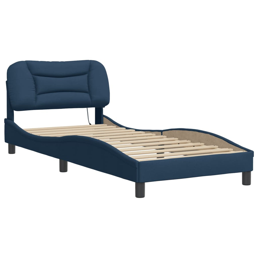 Bedframe met LED zonder matras "Hvar" 90x190 cm stof blauw