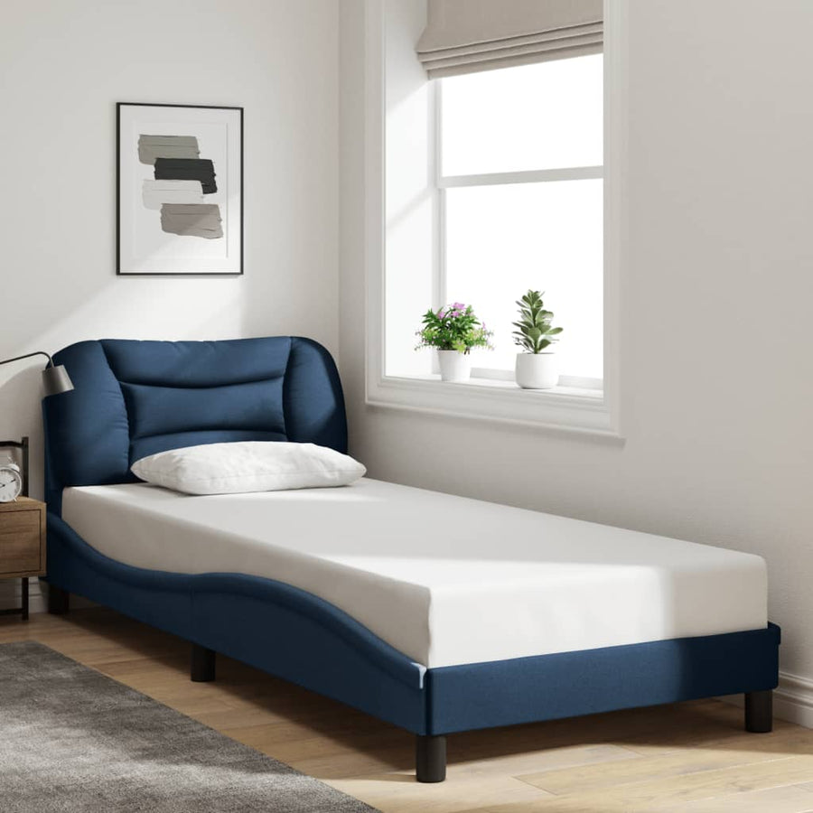 Bedframe met LED zonder matras "Hvar" 90x190 cm stof blauw