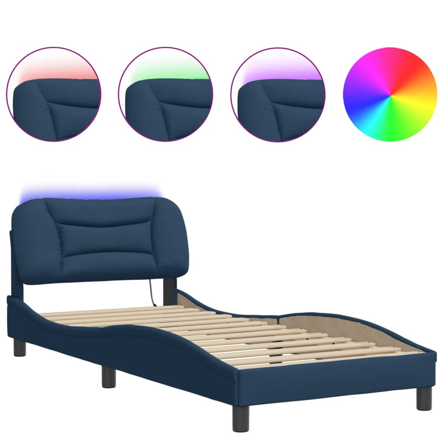 Bedframe met LED zonder matras "Hvar" 90x190 cm stof blauw