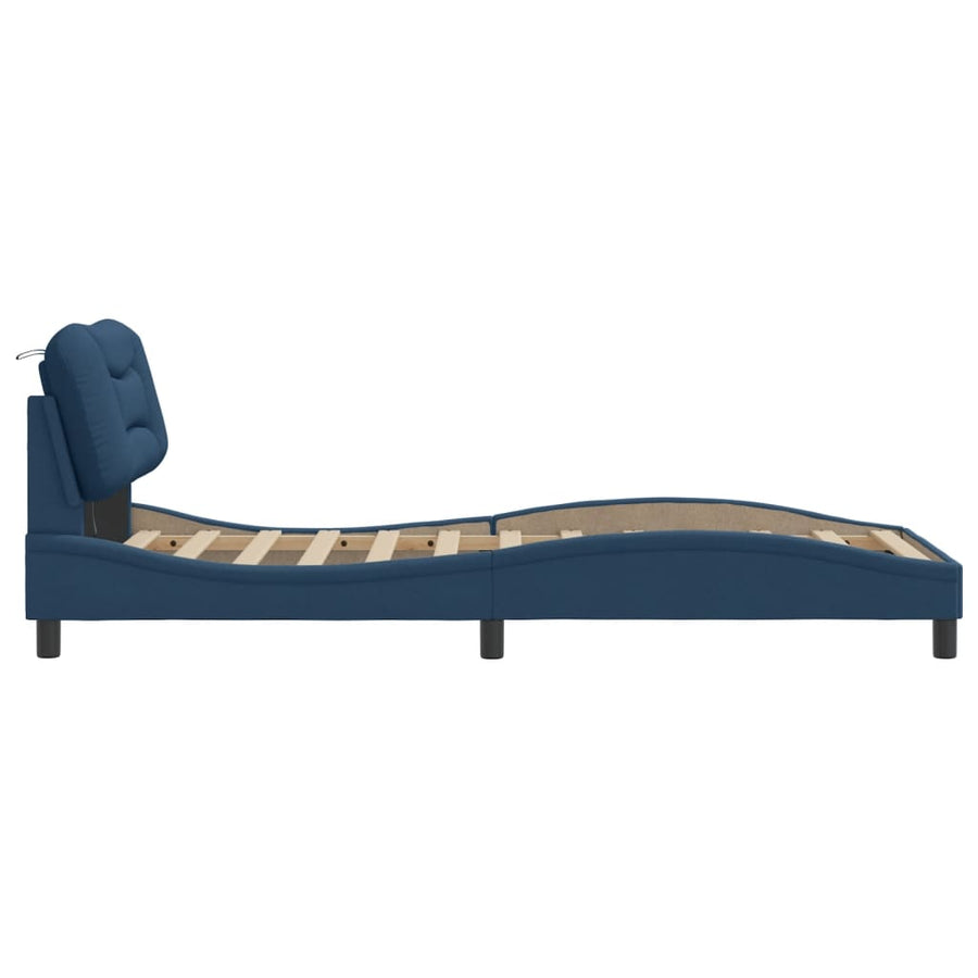 Bedframe met LED zonder matras "Hvar" 90x190 cm stof blauw