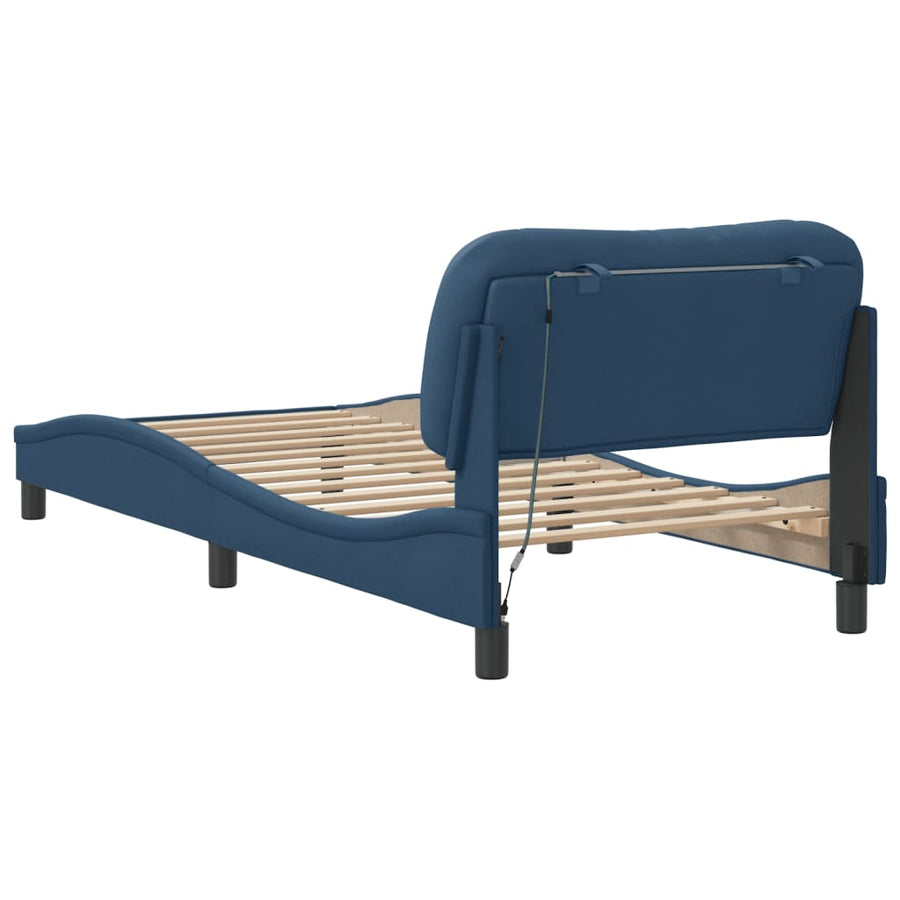Bedframe met LED zonder matras "Hvar" 90x190 cm stof blauw