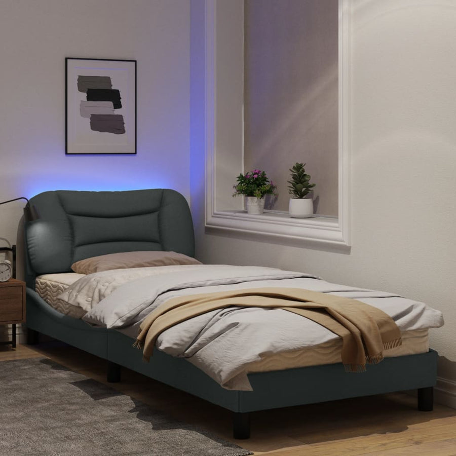 Bedframe Met Led-Verlichting Stof Lichtgrijs 90X200 Cm