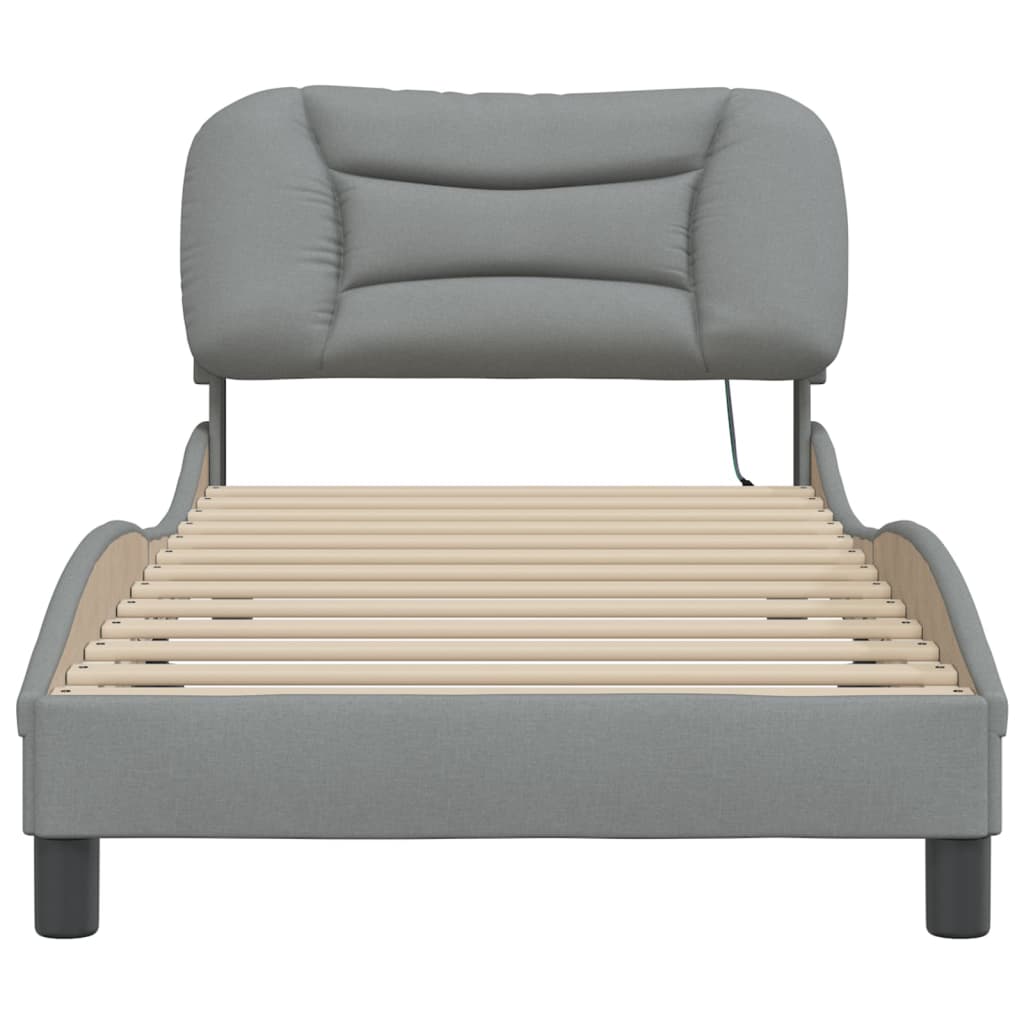 Bedframe Met Led-Verlichting Stof Lichtgrijs 90X200 Cm