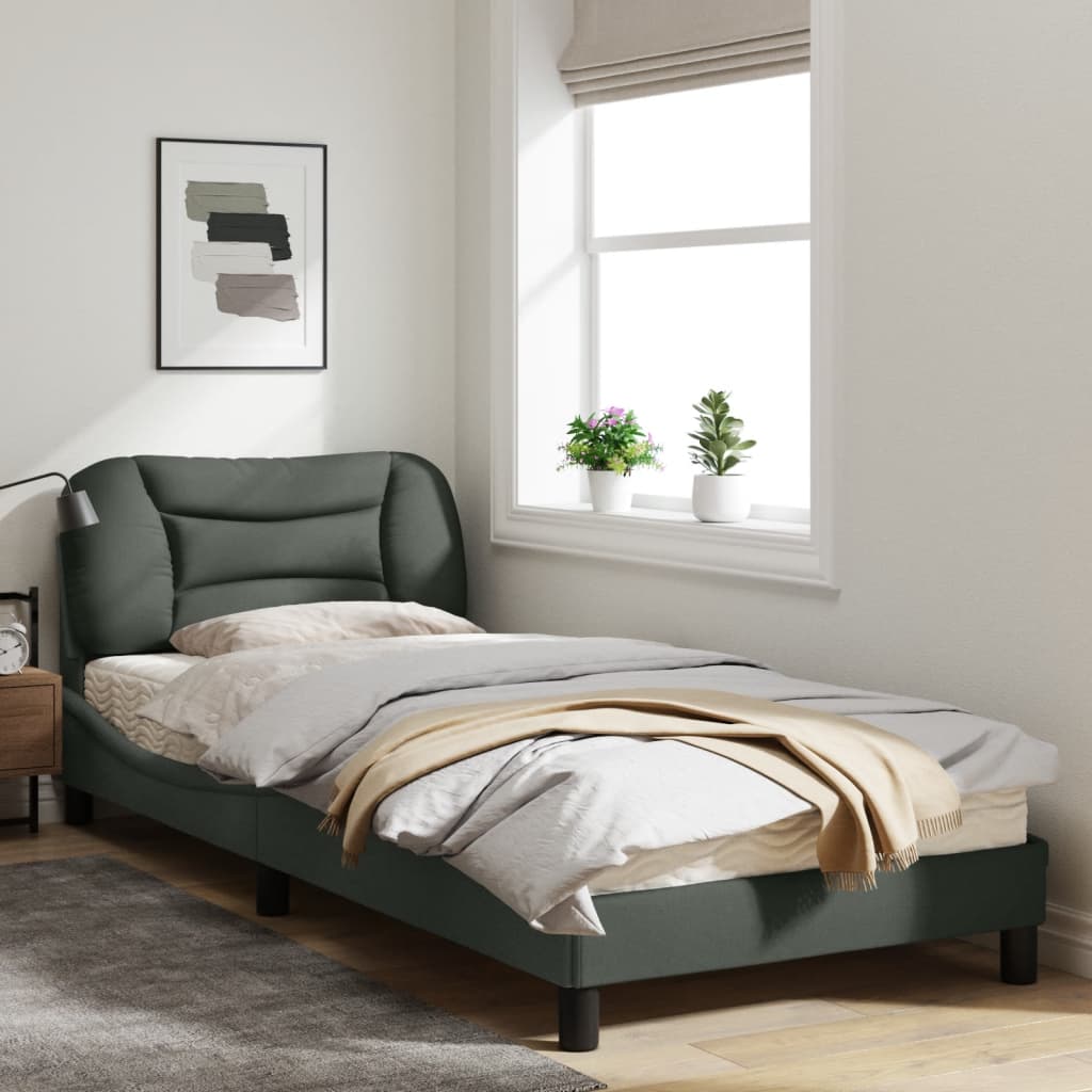 Bedframe Met Led-Verlichting Stof Donkergrijs 90X200 Cm