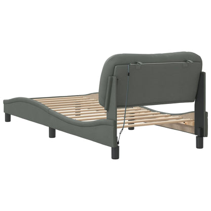 Bedframe Met Led-Verlichting Stof Donkergrijs 90X200 Cm