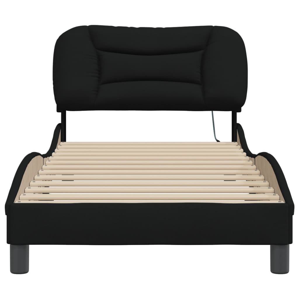 Bedframe Met Led-Verlichting Stof Zwart 90X200 Cm