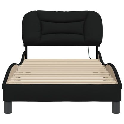 Bedframe Met Led-Verlichting Stof Zwart 90X200 Cm