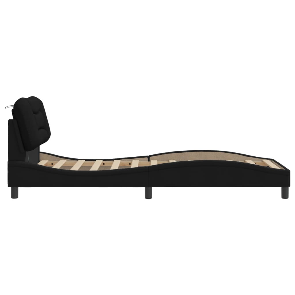 Bedframe Met Led-Verlichting Stof Zwart 90X200 Cm