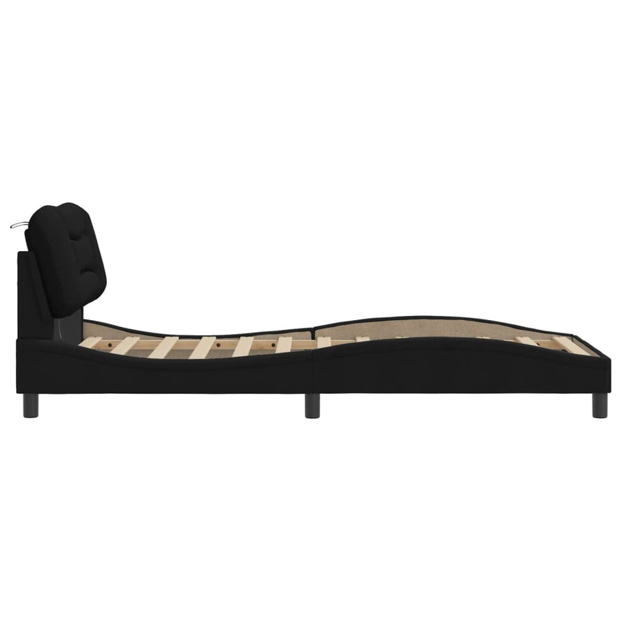 Bedframe Met Led-Verlichting Stof Zwart 90X200 Cm