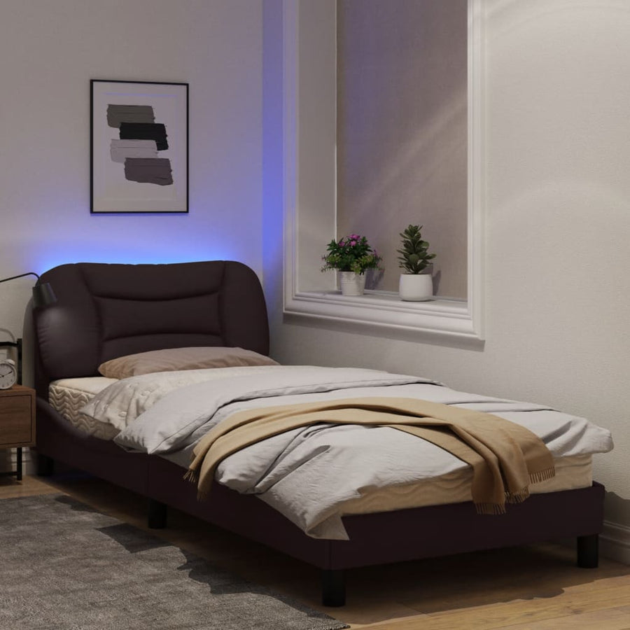 Bedframe Met Led-Verlichting Stof Donkerbruin 90X200 Cm
