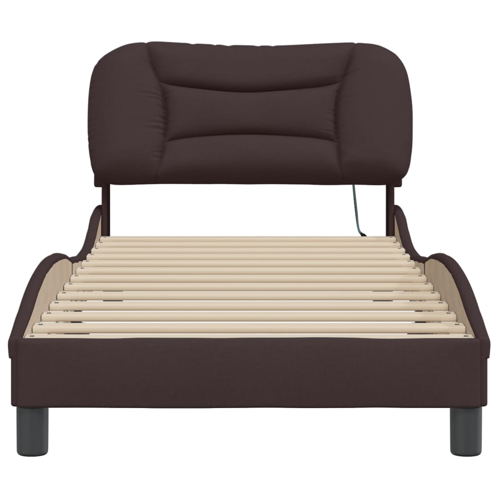 Bedframe Met Led-Verlichting Stof Donkerbruin 90X200 Cm