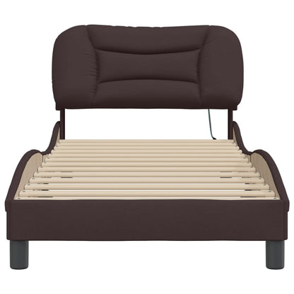 Bedframe Met Led-Verlichting Stof Donkerbruin 90X200 Cm