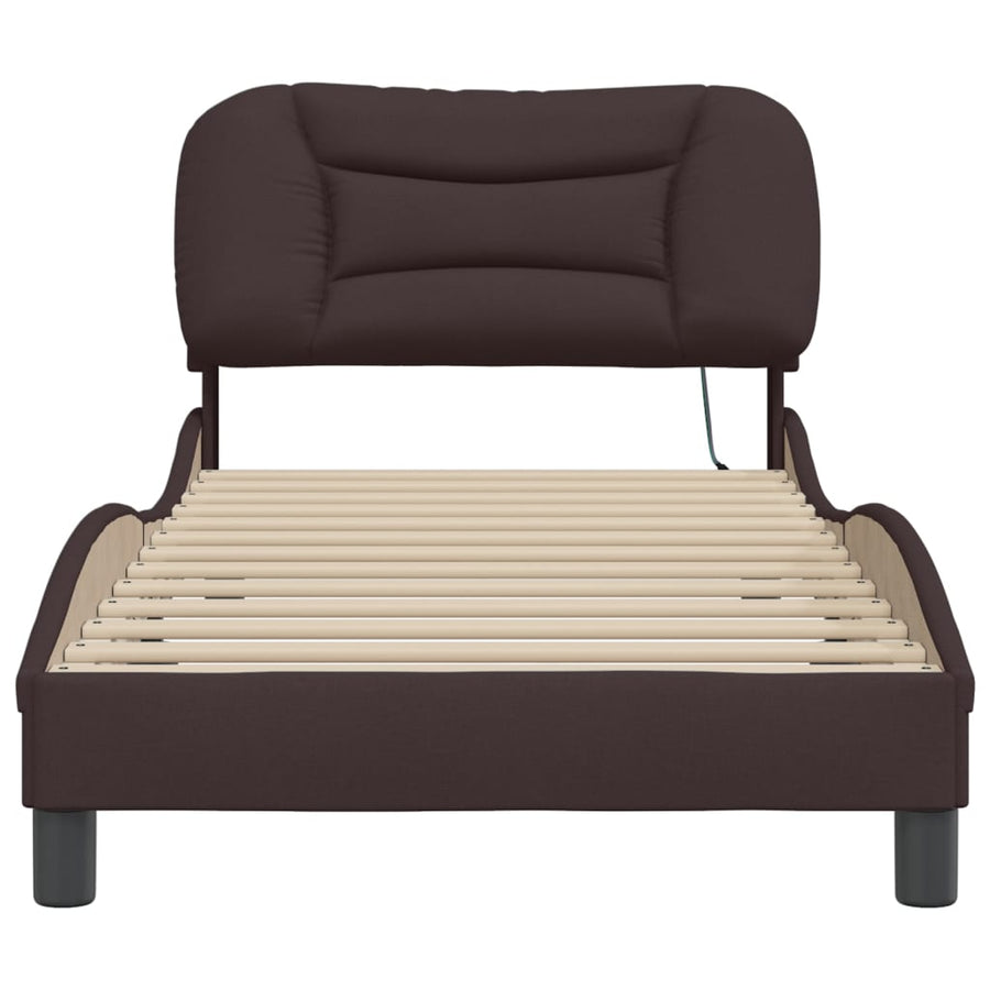Bedframe Met Led-Verlichting Stof Donkerbruin 90X200 Cm