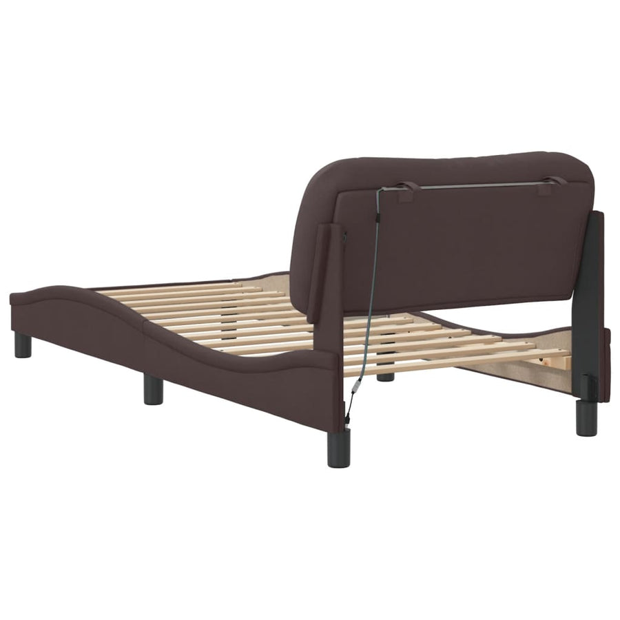 Bedframe Met Led-Verlichting Stof Donkerbruin 90X200 Cm
