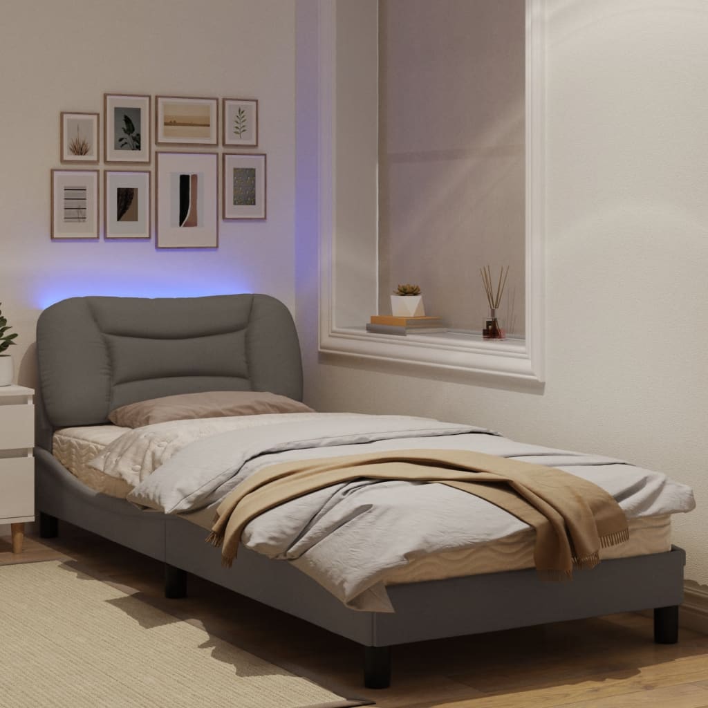 Bedframe Met Led-Verlichting Stof Taupe 90X200 Cm