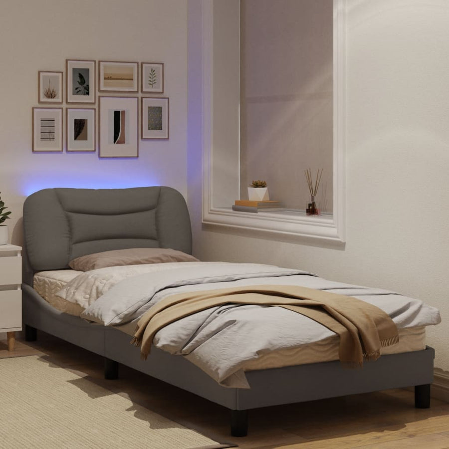 Bedframe Met Led-Verlichting Stof Taupe 90X200 Cm