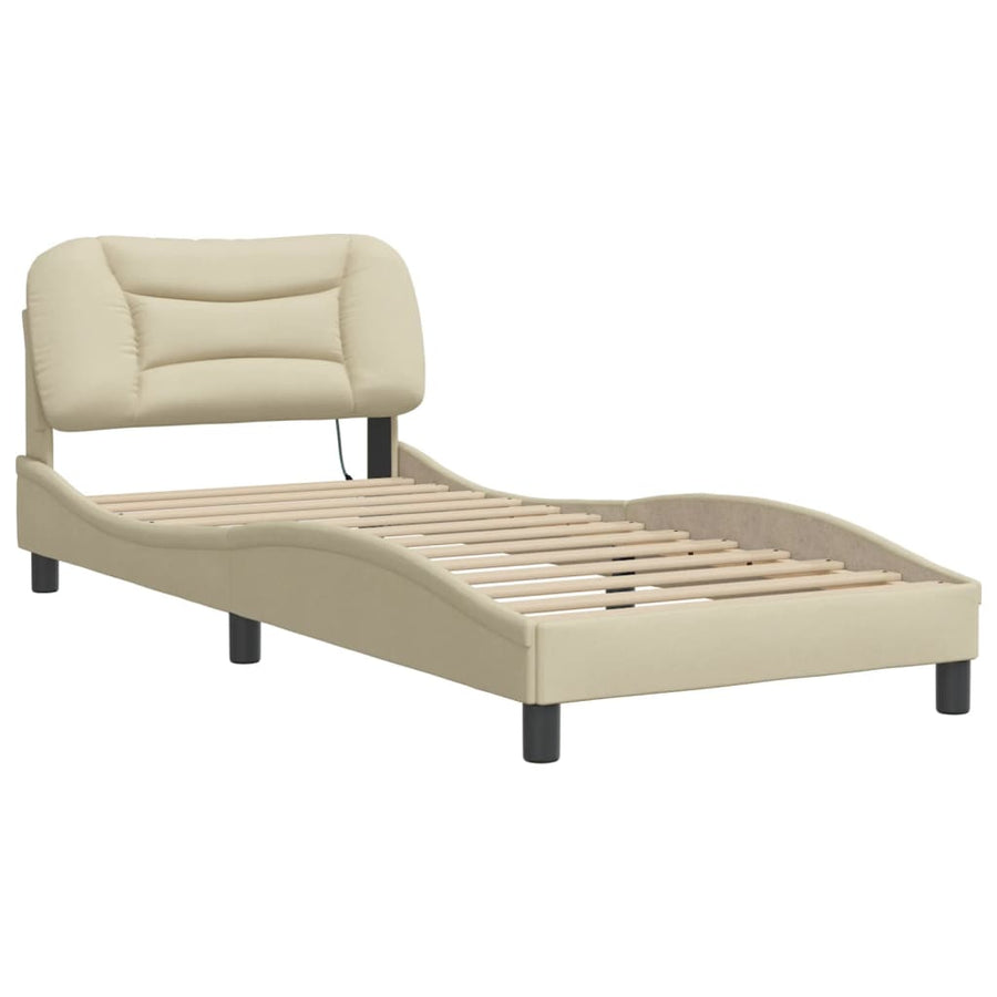 Bedframe Met Led-Verlichting Stof Crèmekleurig 90X200 Cm