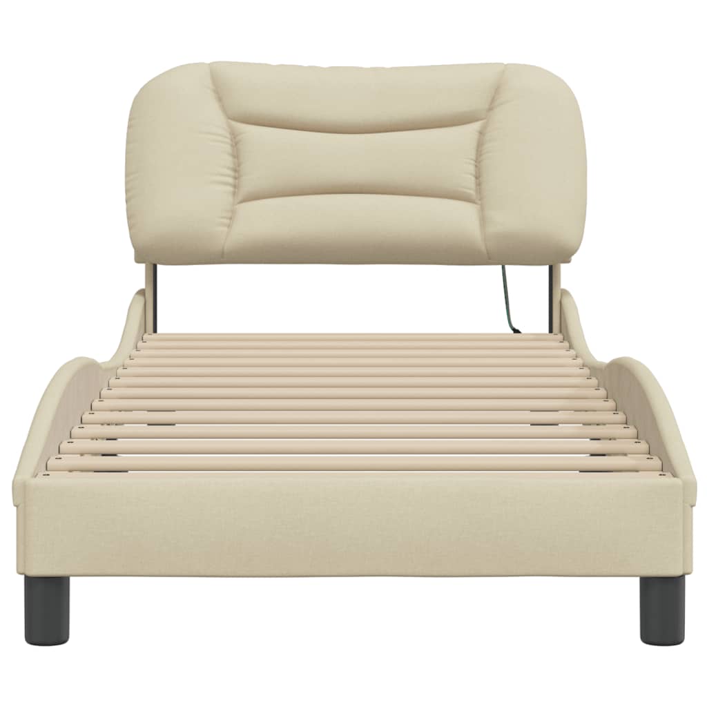 Bedframe Met Led-Verlichting Stof Crèmekleurig 90X200 Cm