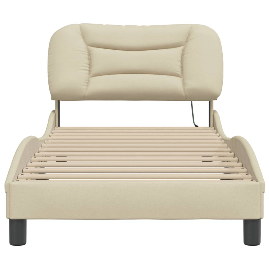 Bedframe Met Led-Verlichting Stof Crèmekleurig 90X200 Cm