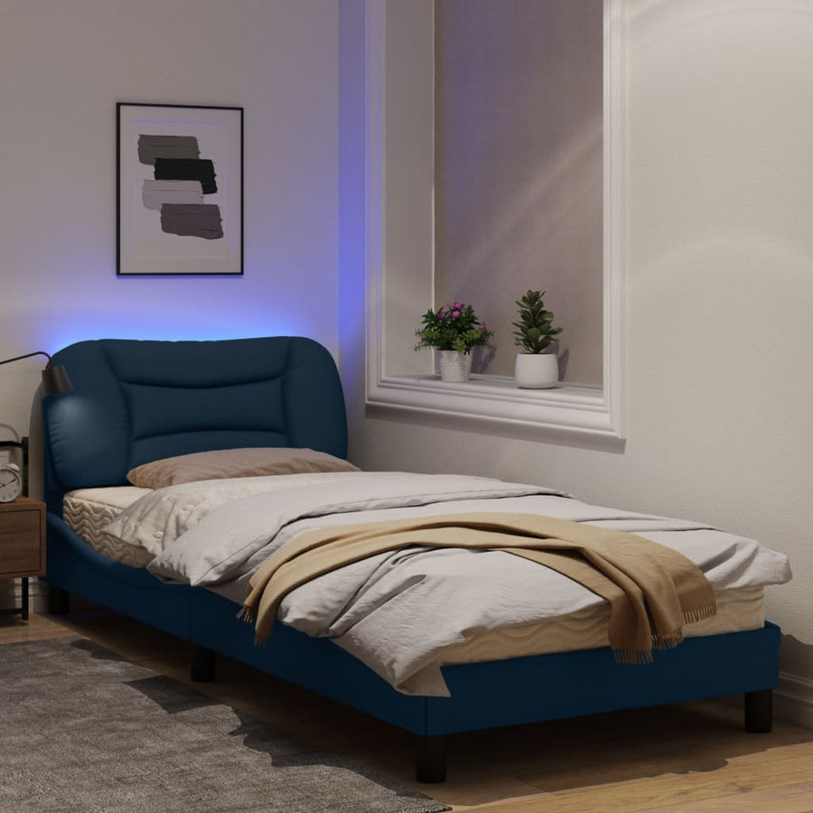 Bedframe Met Led-Verlichting Stof Blauw 90X200 Cm