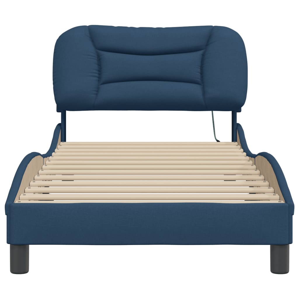 Bedframe Met Led-Verlichting Stof Blauw 90X200 Cm