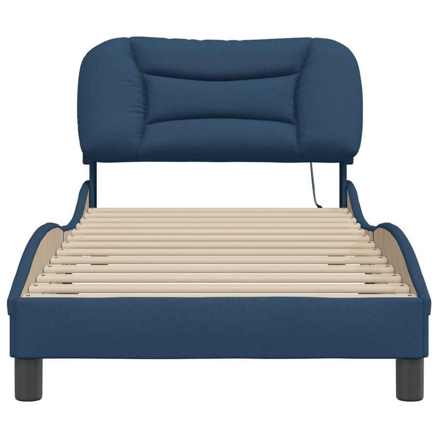 Bedframe Met Led-Verlichting Stof Blauw 90X200 Cm