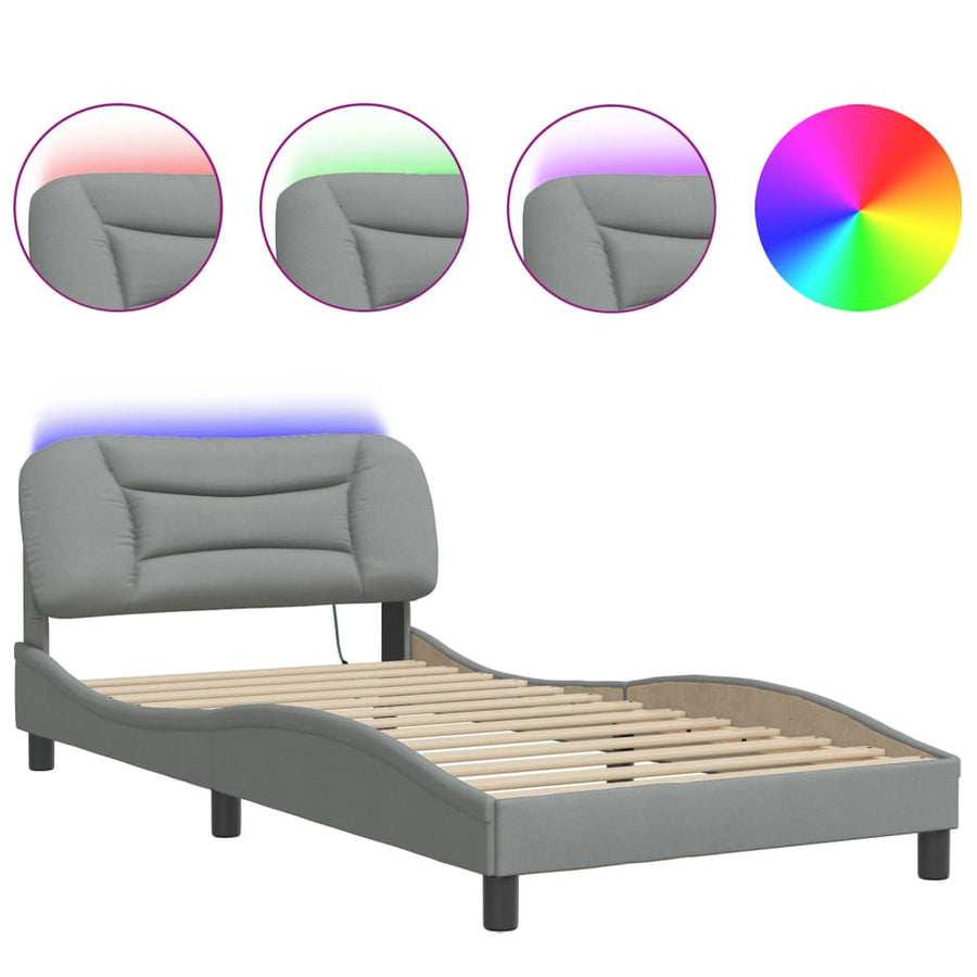 Bedframe Met Led-Verlichting Stof Lichtgrijs 100X200 Cm