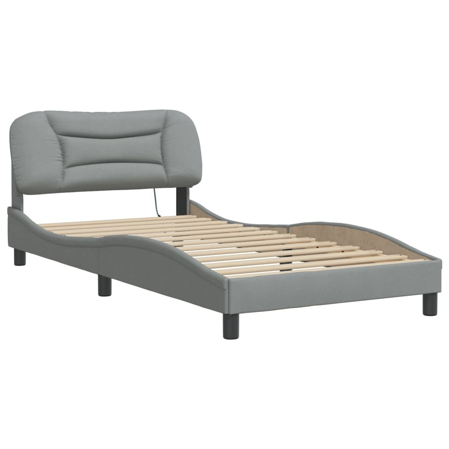Bedframe Met Led-Verlichting Stof Lichtgrijs 100X200 Cm