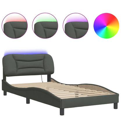 Bedframe Met Led-Verlichting Stof Donkergrijs 100X200 Cm