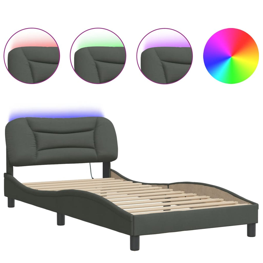 Bedframe Met Led-Verlichting Stof Donkergrijs 100X200 Cm