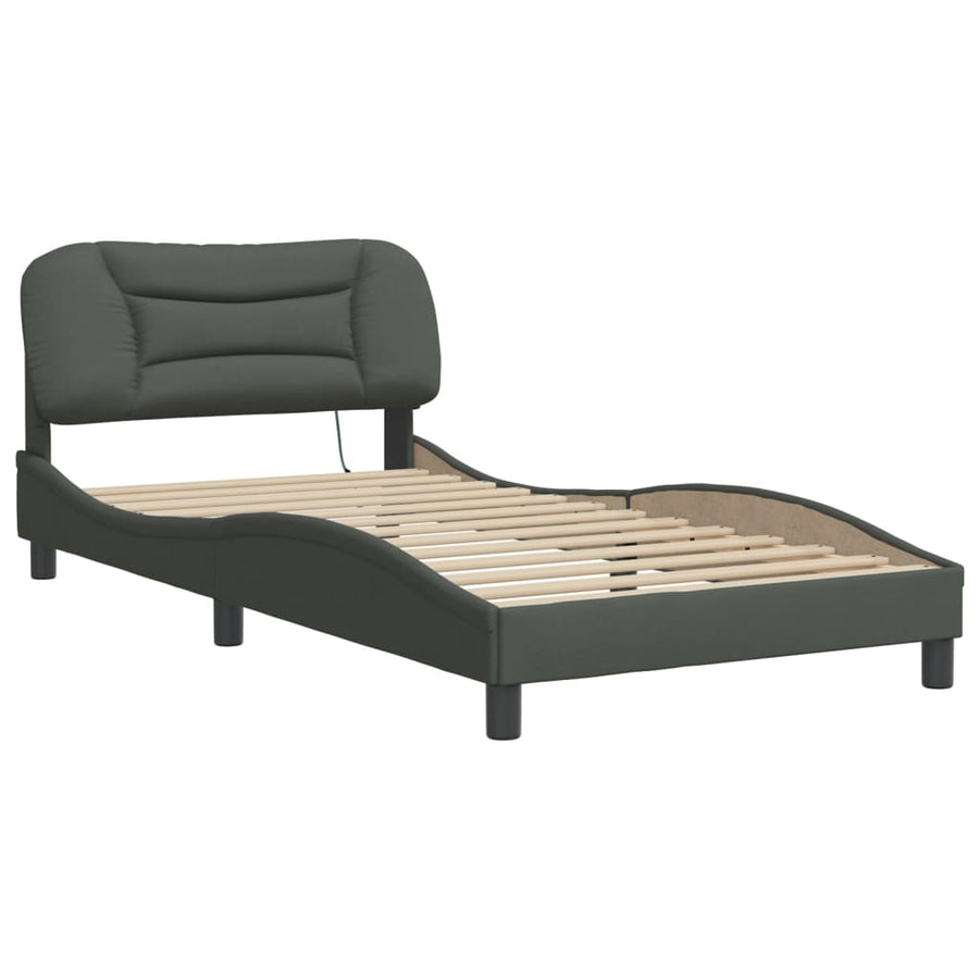 Bedframe Met Led-Verlichting Stof Donkergrijs 100X200 Cm