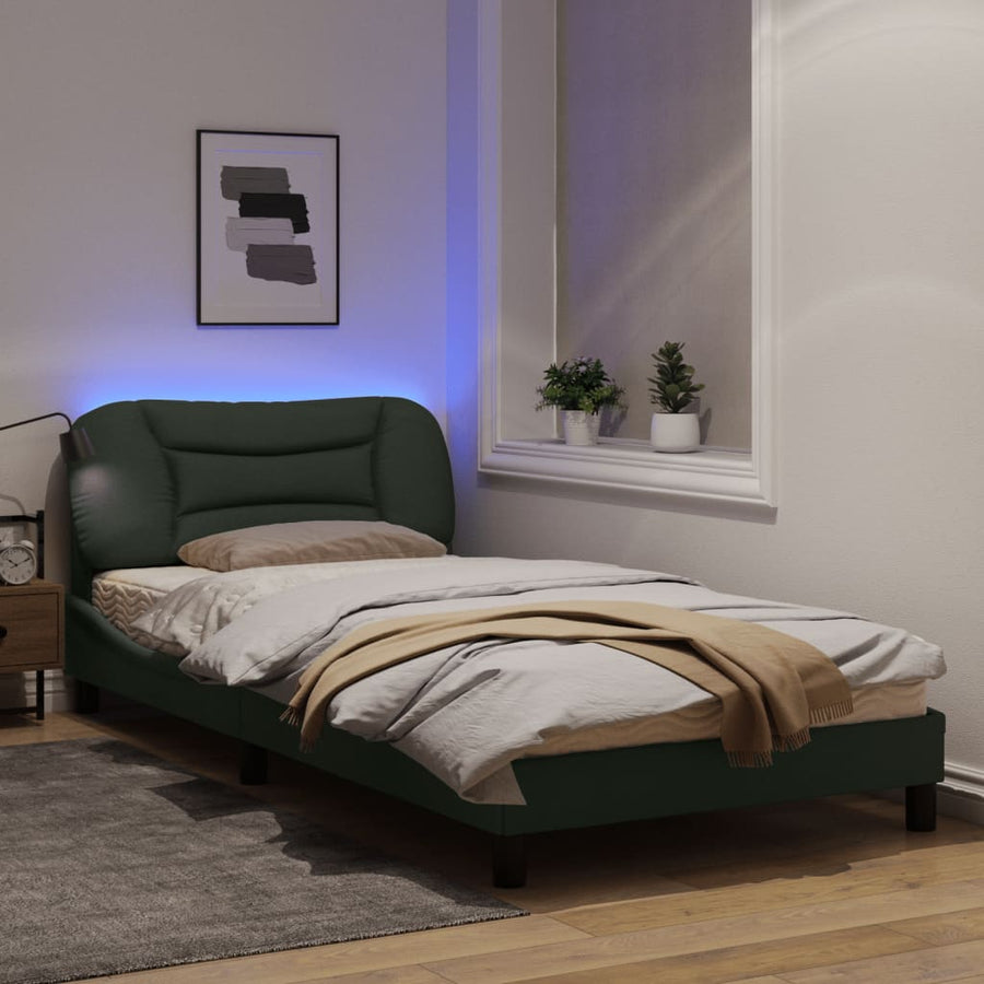 Bedframe Met Led-Verlichting Stof Donkergrijs 100X200 Cm