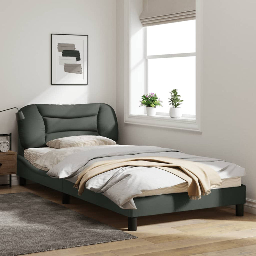 Bedframe Met Led-Verlichting Stof Donkergrijs 100X200 Cm