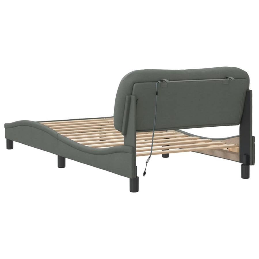 Bedframe Met Led-Verlichting Stof Donkergrijs 100X200 Cm
