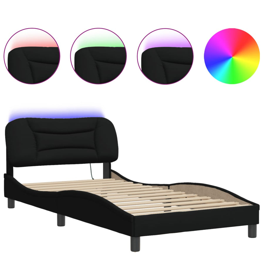 Bedframe Met Led-Verlichting Stof Zwart 100X200 Cm