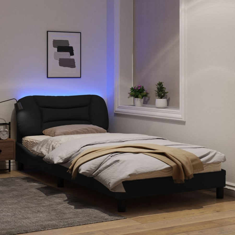 Bedframe Met Led-Verlichting Stof Zwart 100X200 Cm