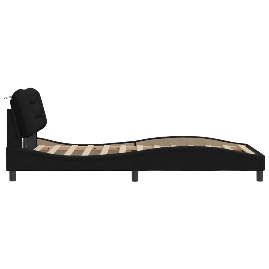 Bedframe Met Led-Verlichting Stof Zwart 100X200 Cm