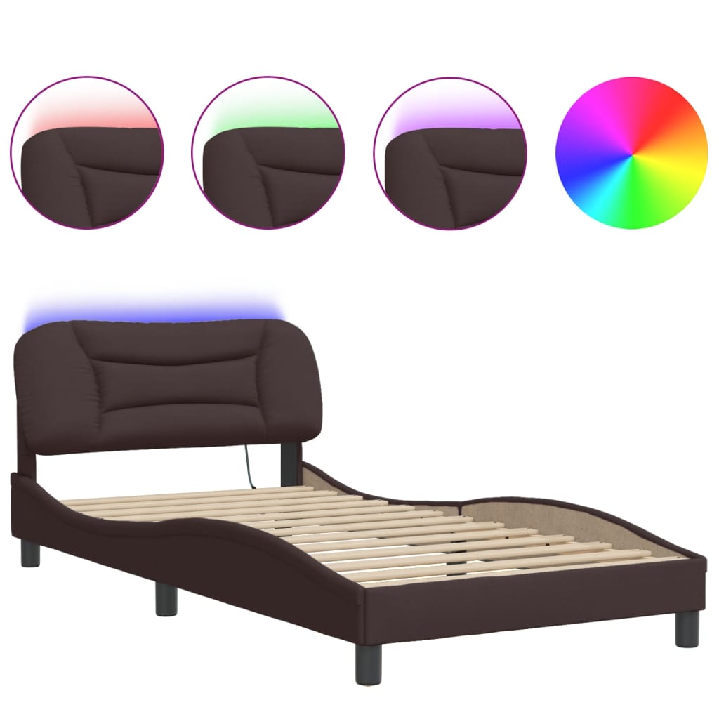 Bedframe met LED zonder matras "Hvar" 100x200 cm stof donkerbruin