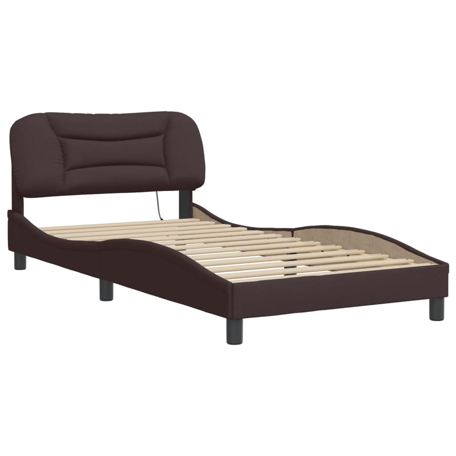 Bedframe met LED zonder matras "Hvar" 100x200 cm stof donkerbruin