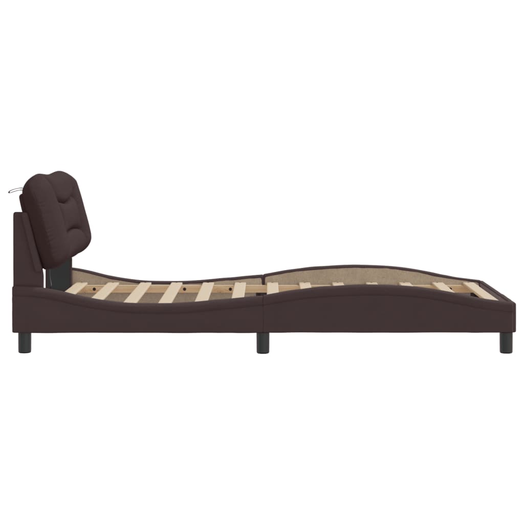 Bedframe met LED zonder matras "Hvar" 100x200 cm stof donkerbruin