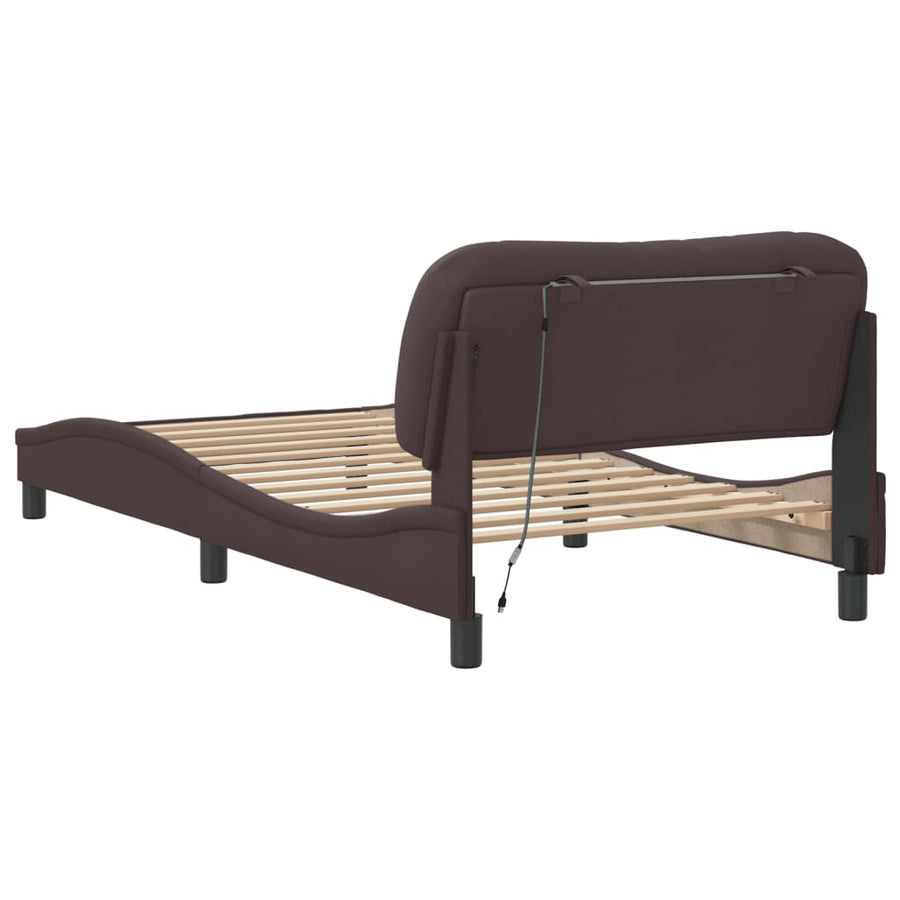 Bedframe met LED zonder matras "Hvar" 100x200 cm stof donkerbruin