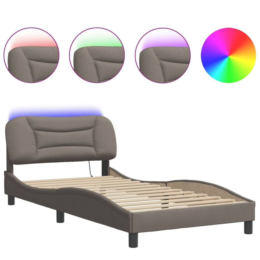 Bedframe Met Led-Verlichting Stof Taupe 100X200 Cm