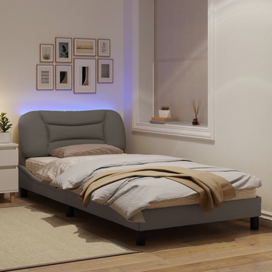Bedframe Met Led-Verlichting Stof Taupe 100X200 Cm